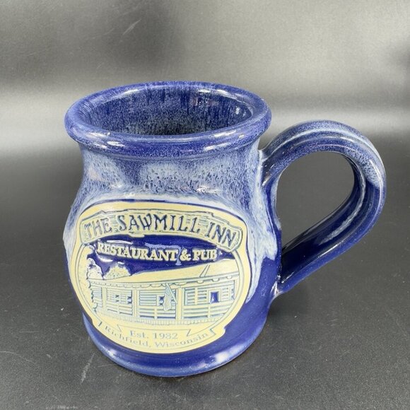 Deneen Pottery Hand Made Coffee Mug Cup USA Blue Drip Glaze The Sawmill Inn Mug - Picture 11 of 12